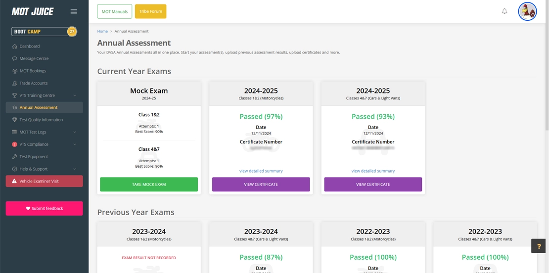 view all your annual exam records, past and present