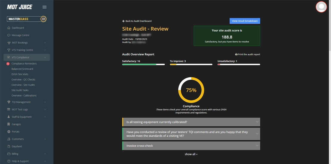 mot juice site risk score calculated by our site audits