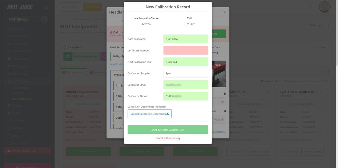 easily and quickly record your equipment calibrations online in less than 60 seconds