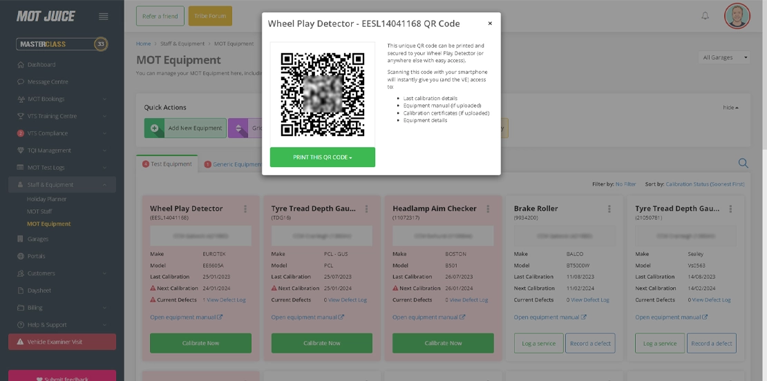 create a qr code for each piece of equipment to access equipment certificates and manuals quickly