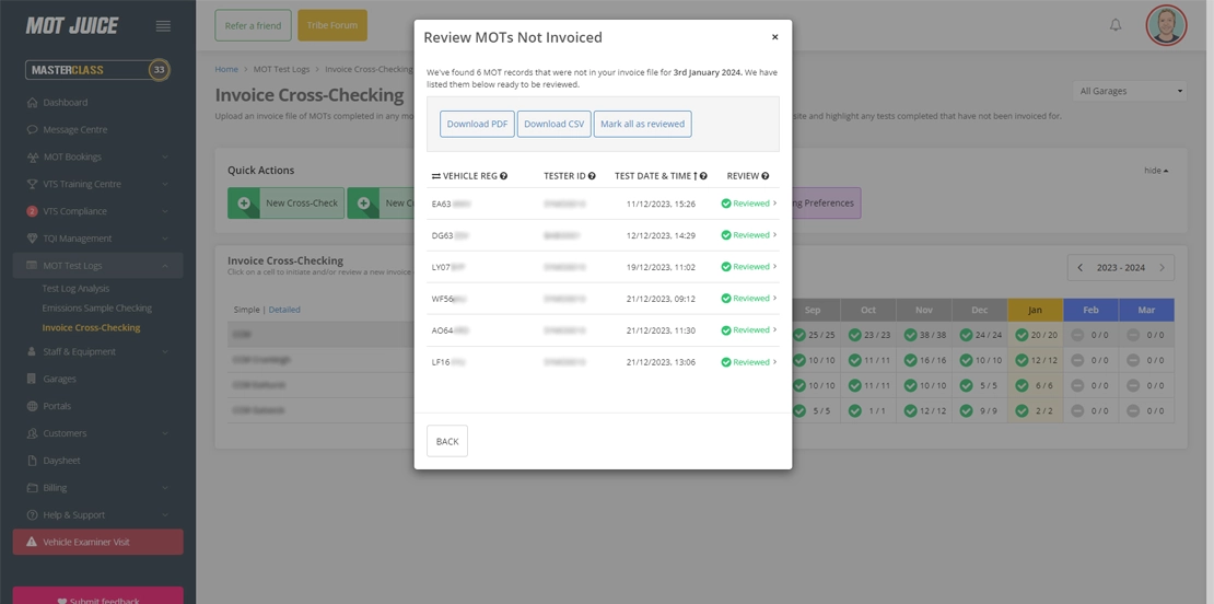 showing highlighted mots that have not been invoiced for