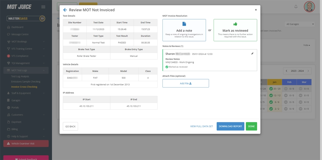 reviewing an mot that has not been invoiced for