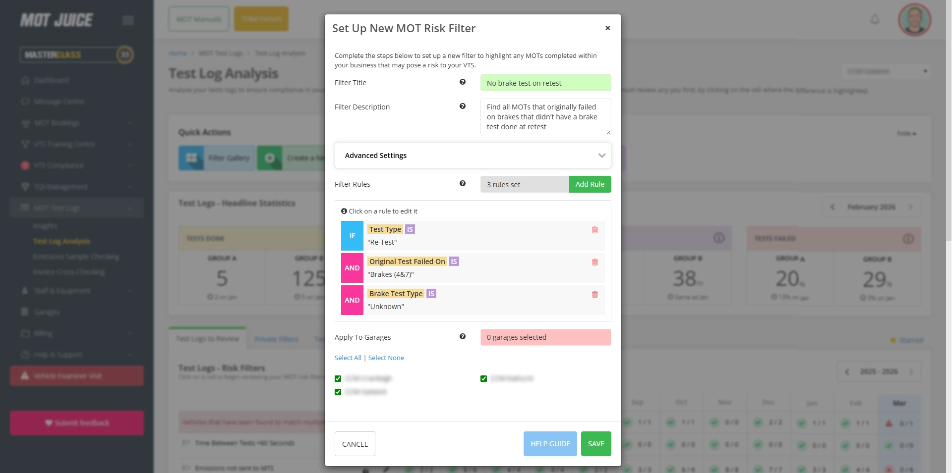 easily create your own bespoke test log filter rules to highlight risk