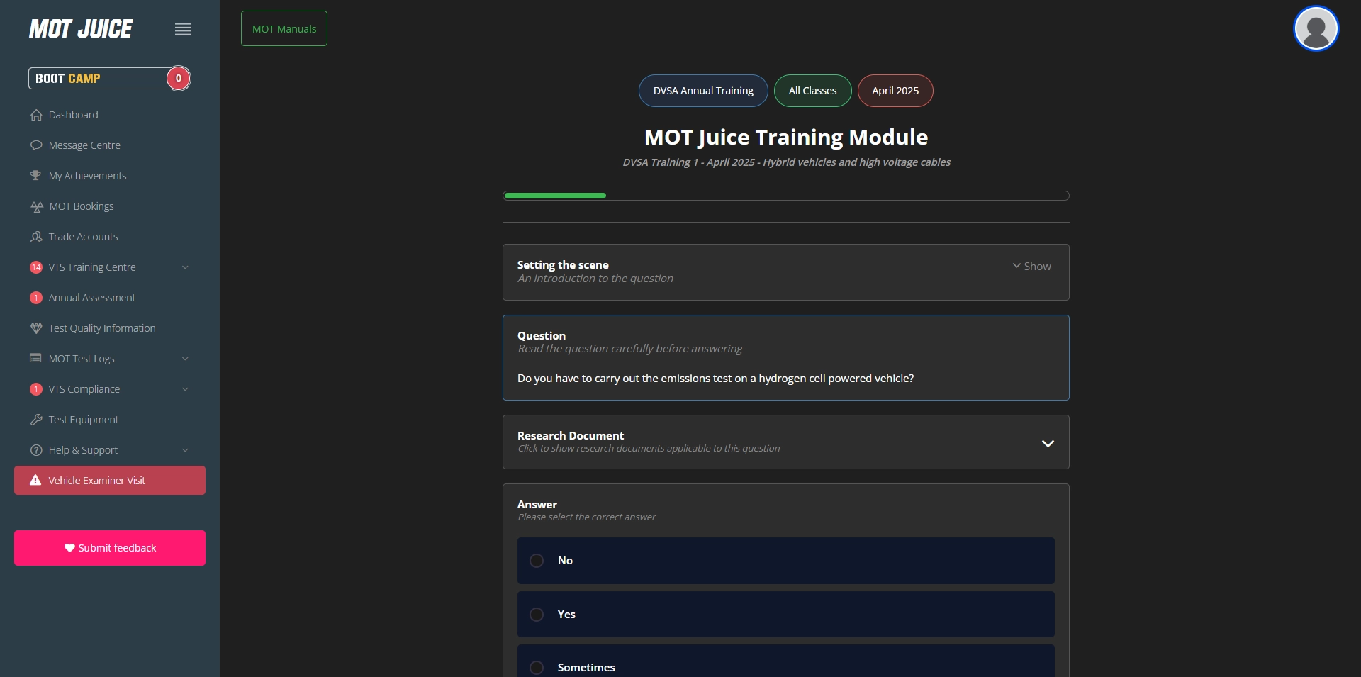 taking an MOT Juice training module